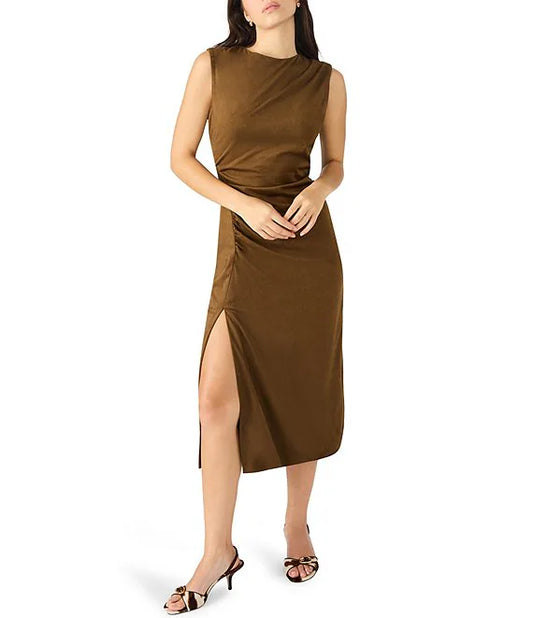 Keegan Ultra Suede Midi Dress in chestnut by Steve Madden