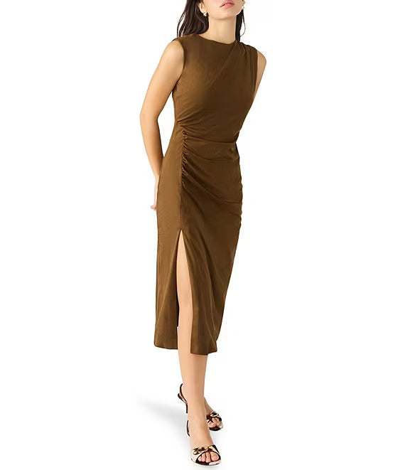 Keegan Ultra Suede Midi Dress in chestnut by Steve Madden