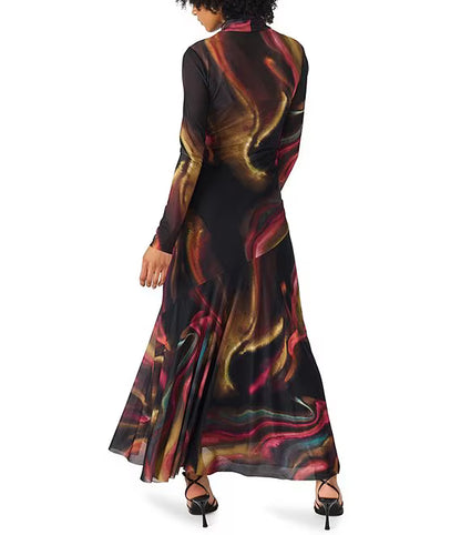 Vivara Printed Maxi Mesh Dress in faded ink by Steve Madden