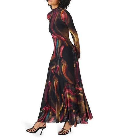 Vivara Printed Maxi Mesh Dress in faded ink by Steve Madden