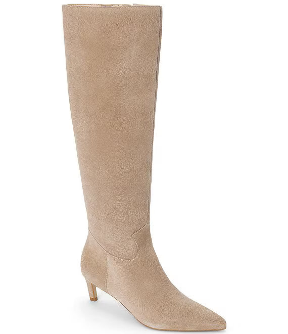 Elevate Pointed Toe Knee High Kitten Heel Boot in taupe by Matisse