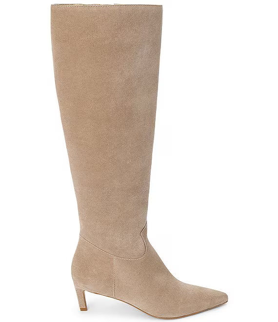 Elevate Pointed Toe Knee High Kitten Heel Boot in taupe by Matisse