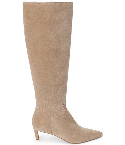 Elevate Pointed Toe Knee High Kitten Heel Boot in taupe by Matisse