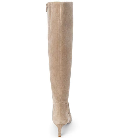 Elevate Pointed Toe Knee High Kitten Heel Boot in taupe by Matisse