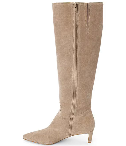 Elevate Pointed Toe Knee High Kitten Heel Boot in taupe by Matisse