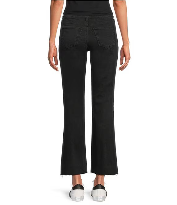 Kelsey High Rise Flare with Raw Hem in black by KUT