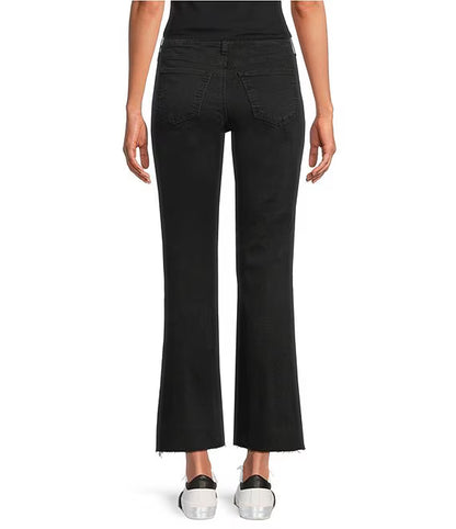 Kelsey High Rise Flare with Raw Hem in black by KUT