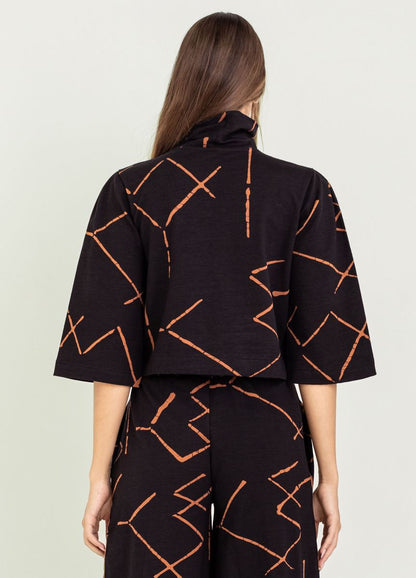 Batna Mock Neck Top in black stix by Bel Kazan