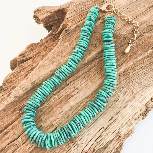 Heishi Disc Gemstone Necklace in turquoise by Virtue