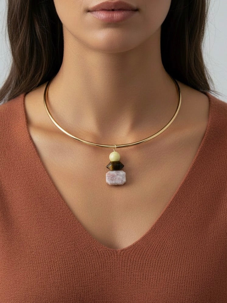 Mighty Gemstones Wire Necklace in pink by Farrah B