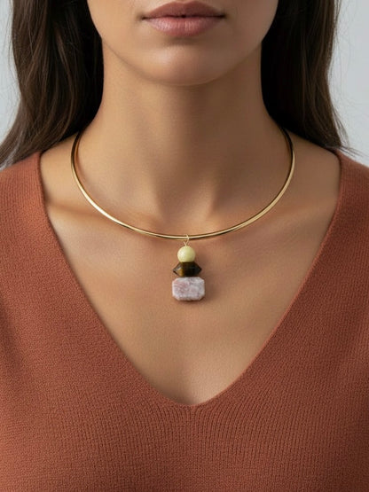 Mighty Gemstones Wire Necklace in pink by Farrah B