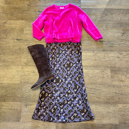 Printed Midi Skirt in Brown by See u Soon