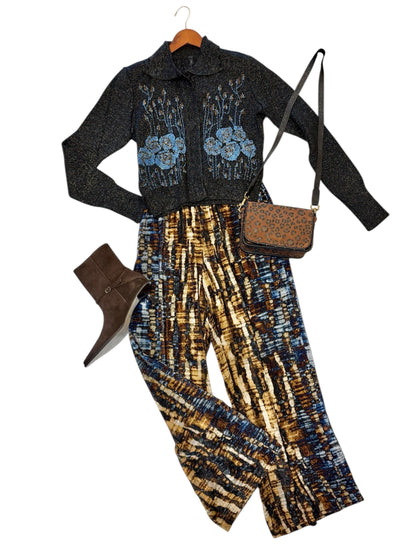 Lerivina Velour Printed Trousers in blue multi by Blank