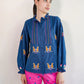 Poppy Sead Blouse in navy/leopard embroidered by Nimo
