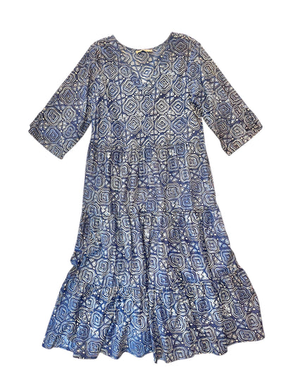 3/4 Sleeve Tiered Maxi Dress in navy/blue by Dress Addict