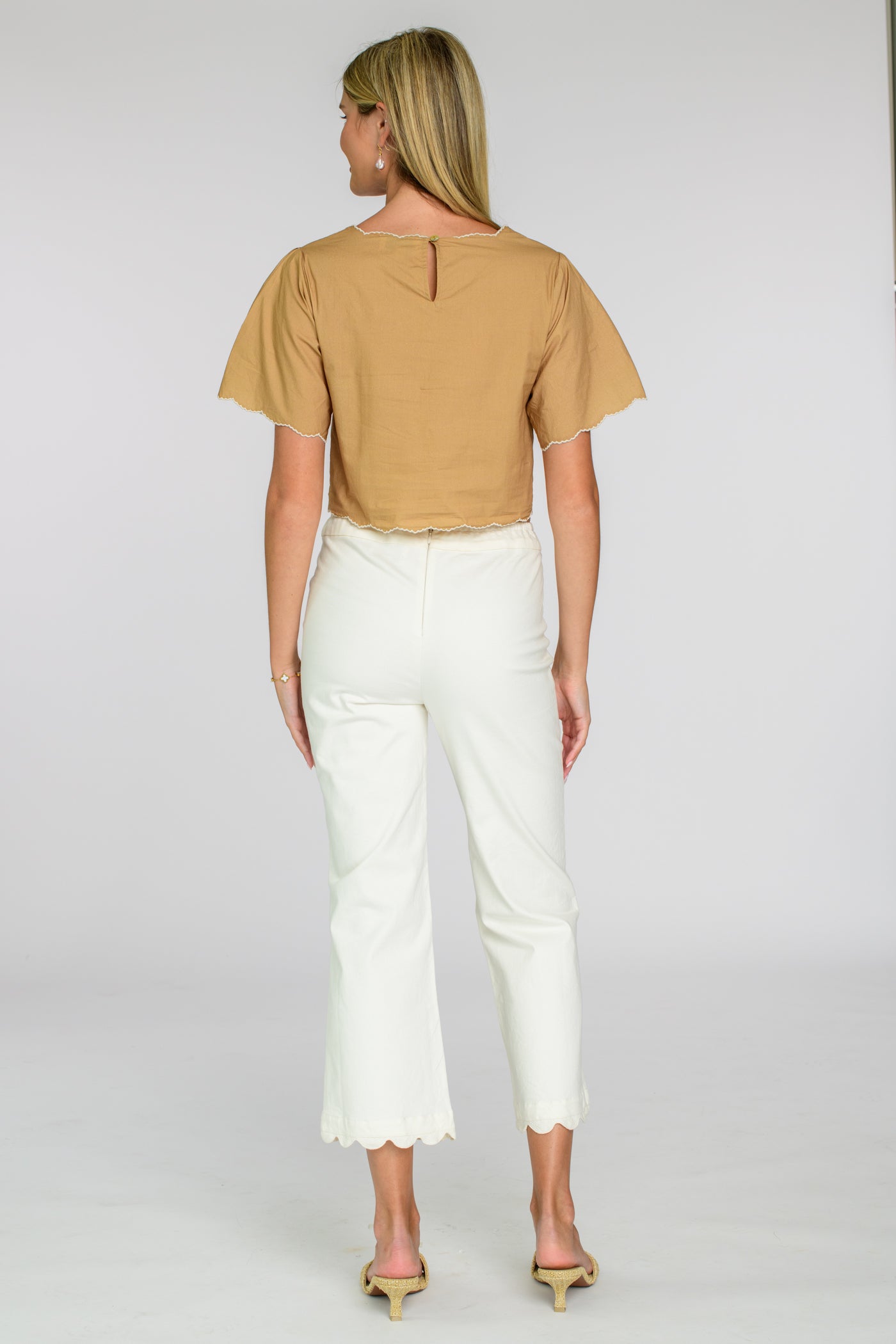 Paloma Poppy patch top in iced coffee back view by Elizabeth James
