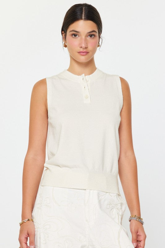 Sleeveless Henley Knit Vest in white by Current Air
