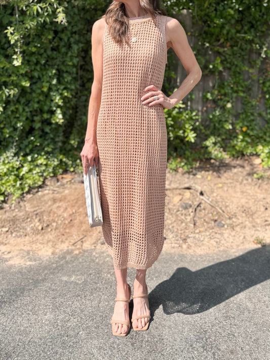 Lurex Crochet Dress in praline by Esqualo