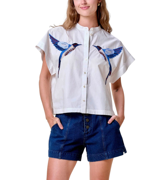 Ariel Bird Blouse in white by Cleobella