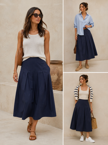 Marlowe Midi Skirt in dark navy by White Stuff