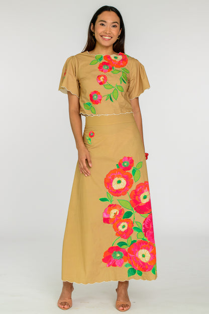 Floral midi skirt set with scalloped hem for spring wedding