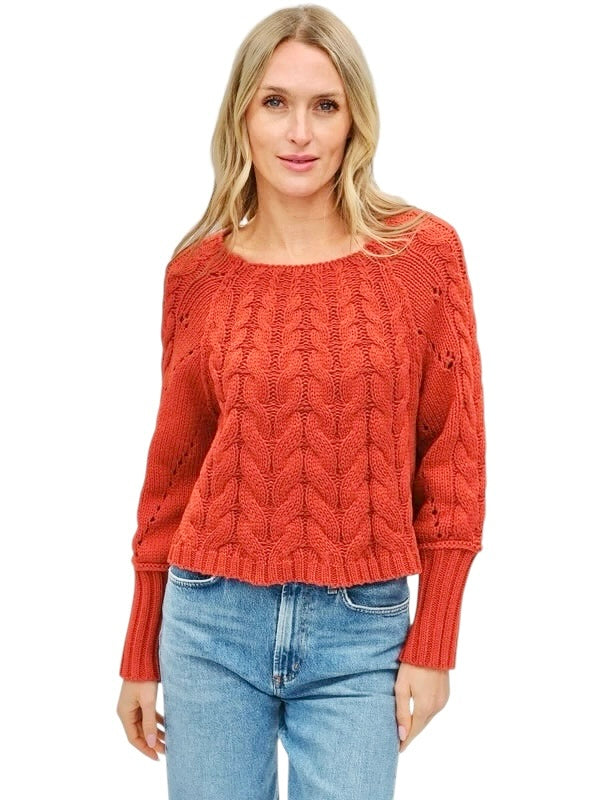 Alexa Cable Knit Sweater in brick by Six Fifty