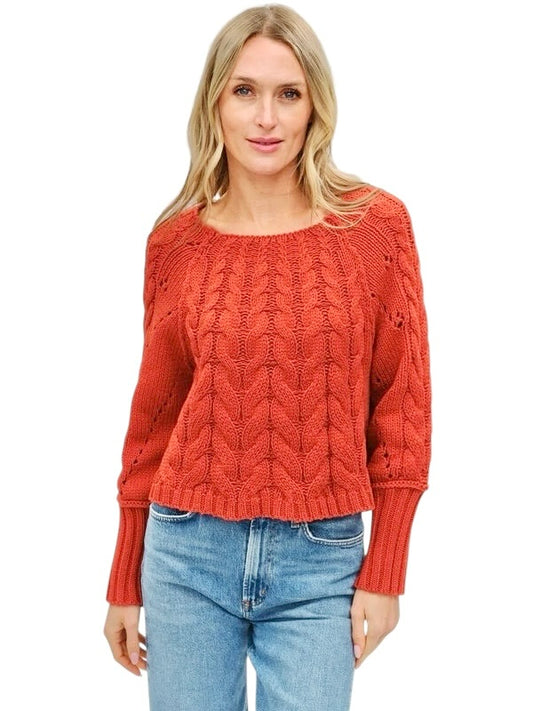 Alexa Cable Knit Sweater in brick by Six Fifty
