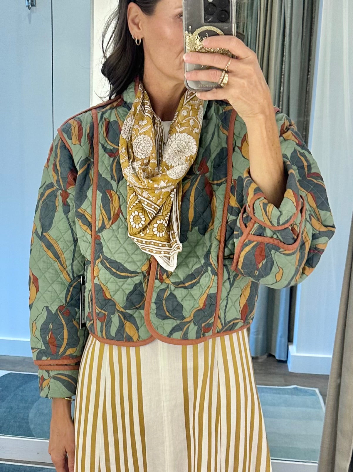 Adalynn Quilted Printed Jacket in dark sage by Steve Madden
