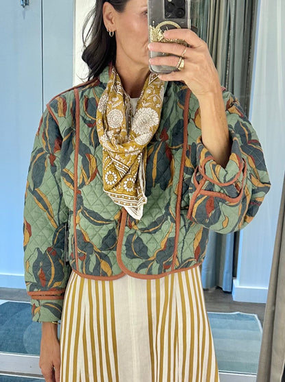 Adalynn Quilted Printed Jacket in dark sage by Steve Madden