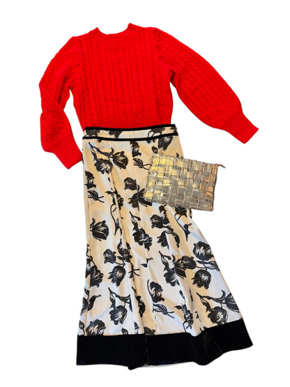 Ashtyn Cable Knit Balloon Sleeve Crop Sweater in red