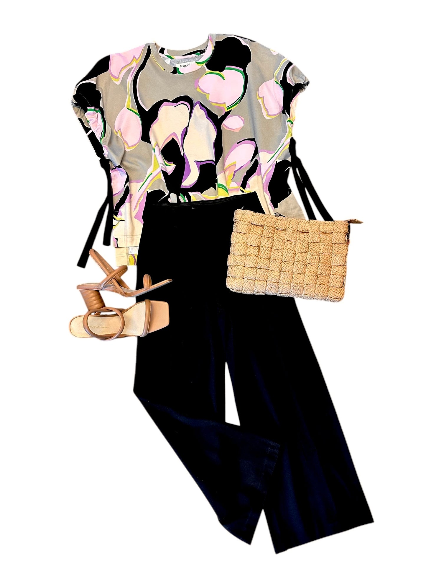 Printed Top with Side Ties in oyster by Psophia