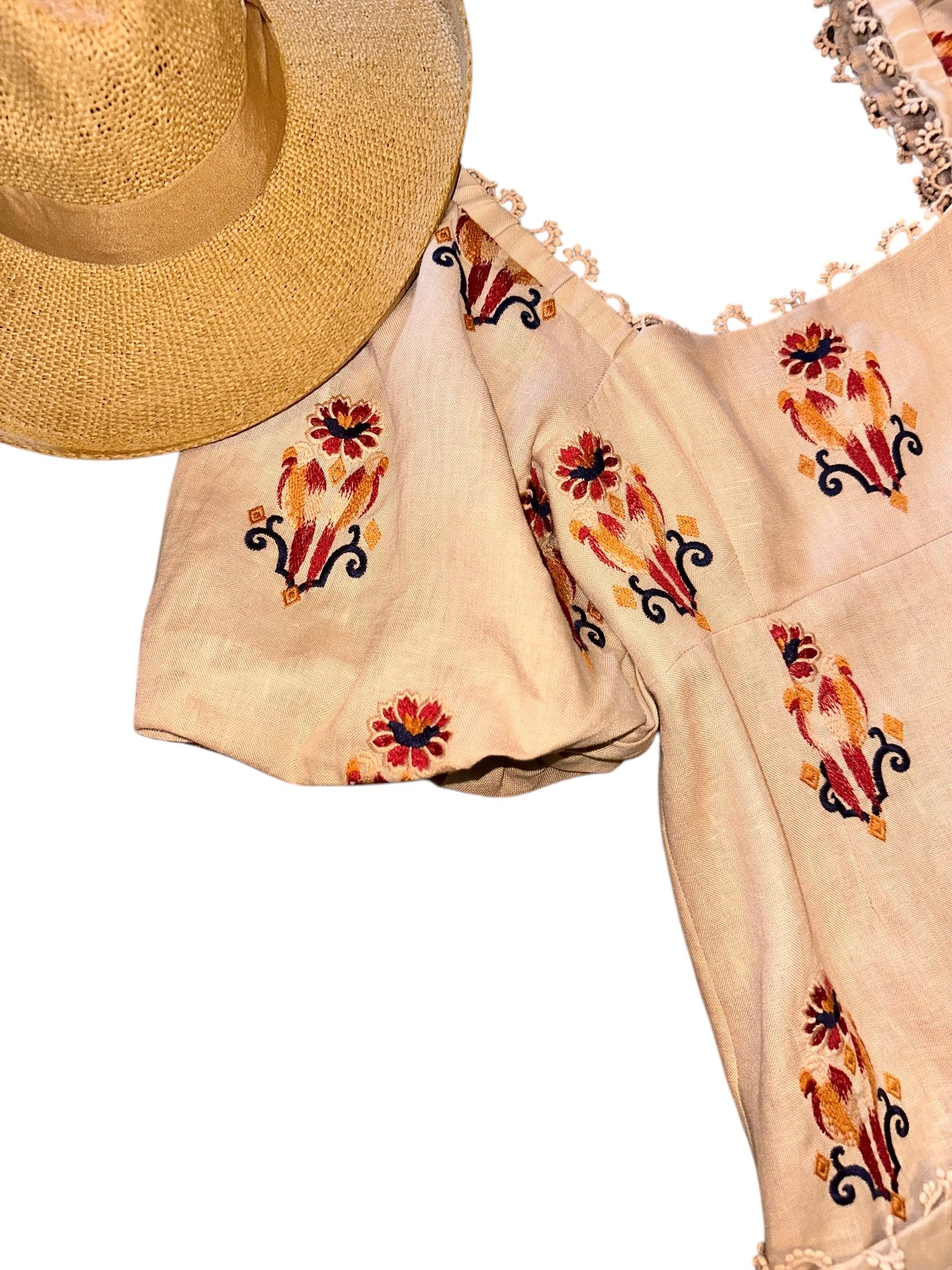 Embroidered Macaw Maxi Dress in rose by Farm Rio