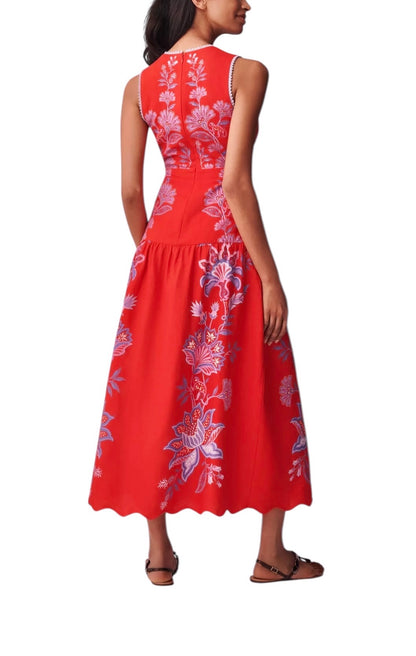 Porcelain Garden Red Midi Dress by Farm Rio