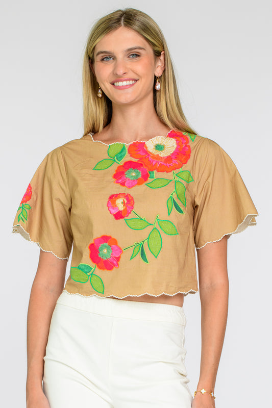 Elizabeth James beige poppy top front view