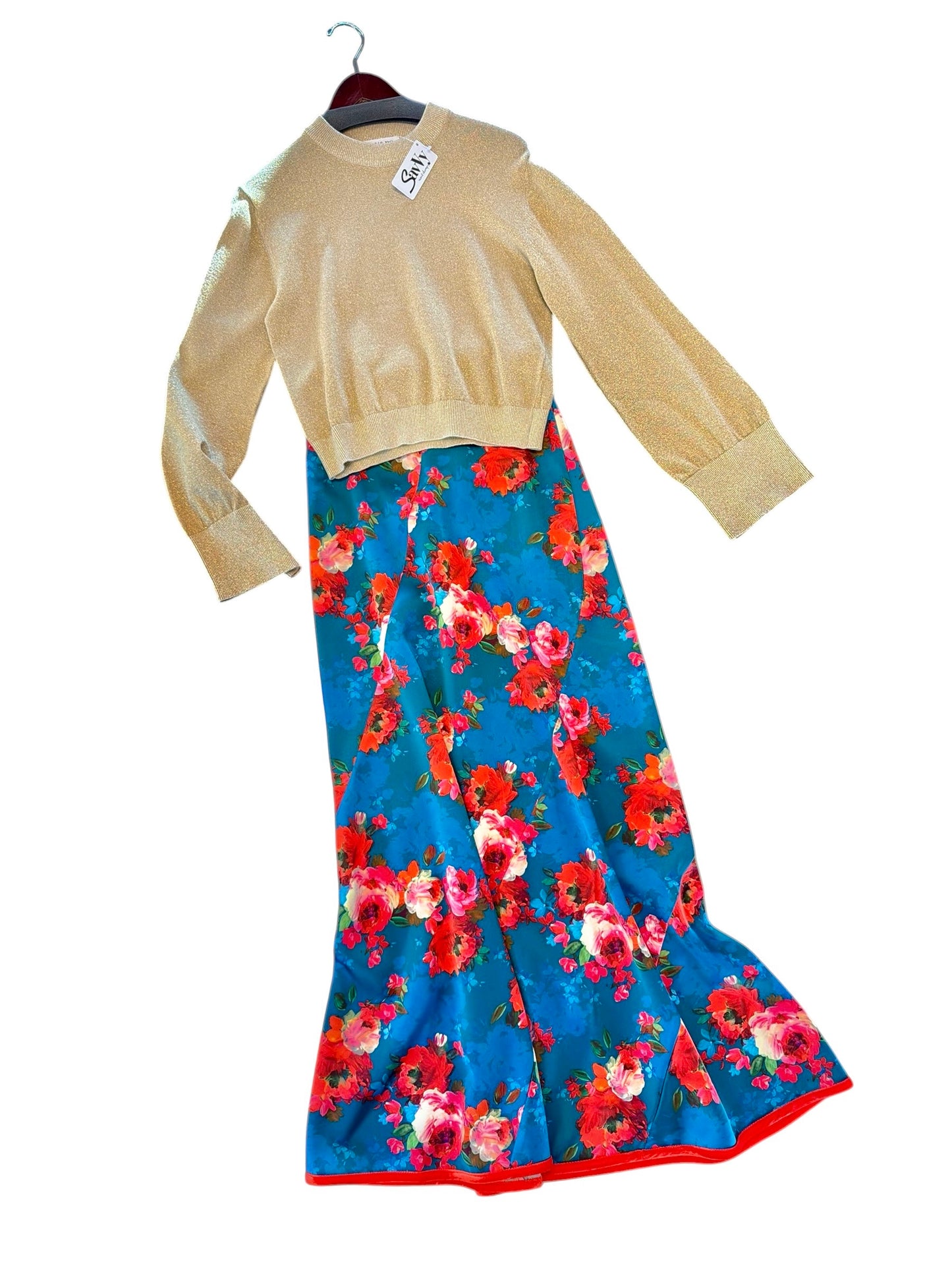 Serena Skirt in holiday chintz teal by Elizabeth James