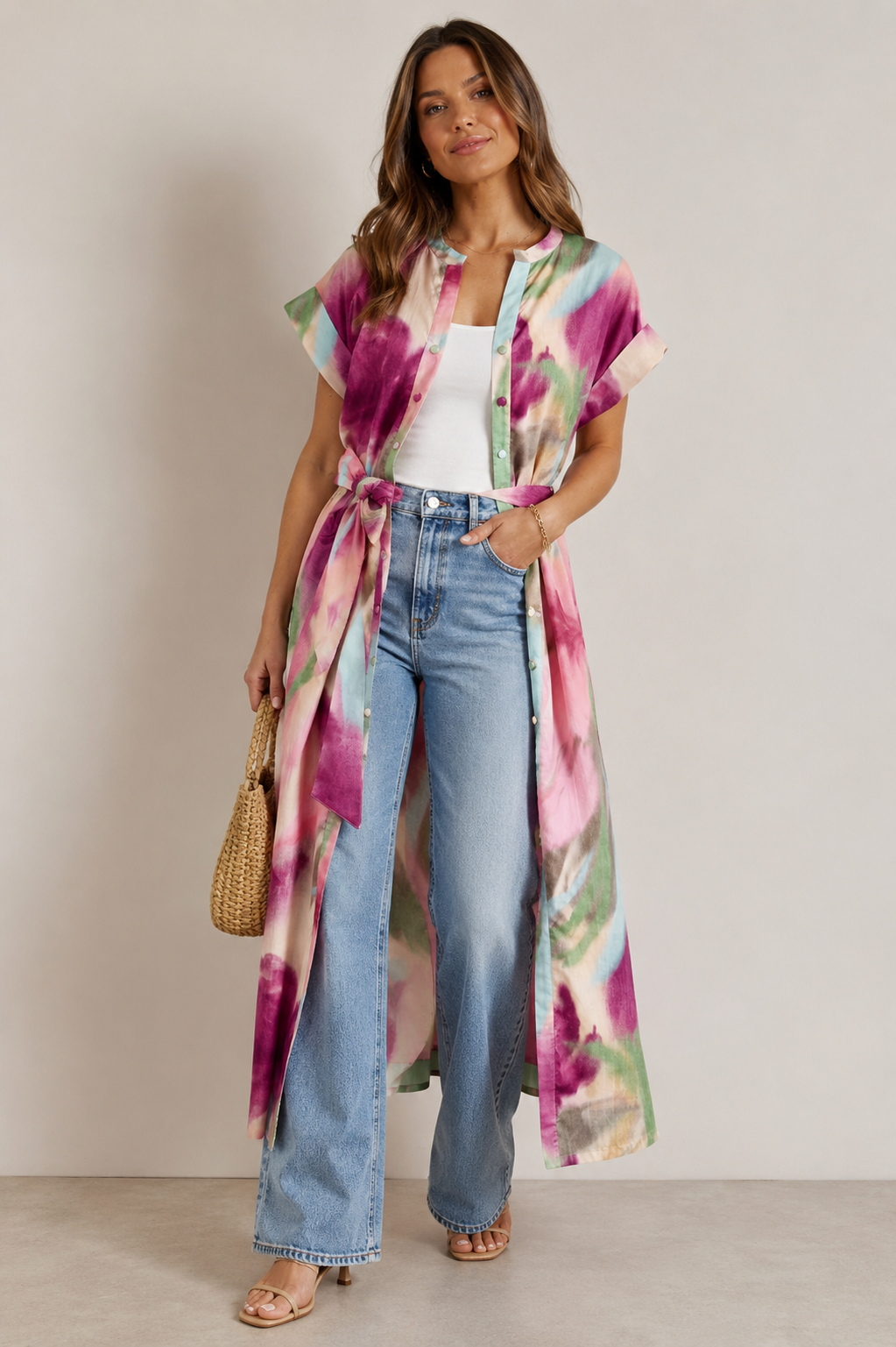 Evelyn Printed Dress in rosewater by Double A