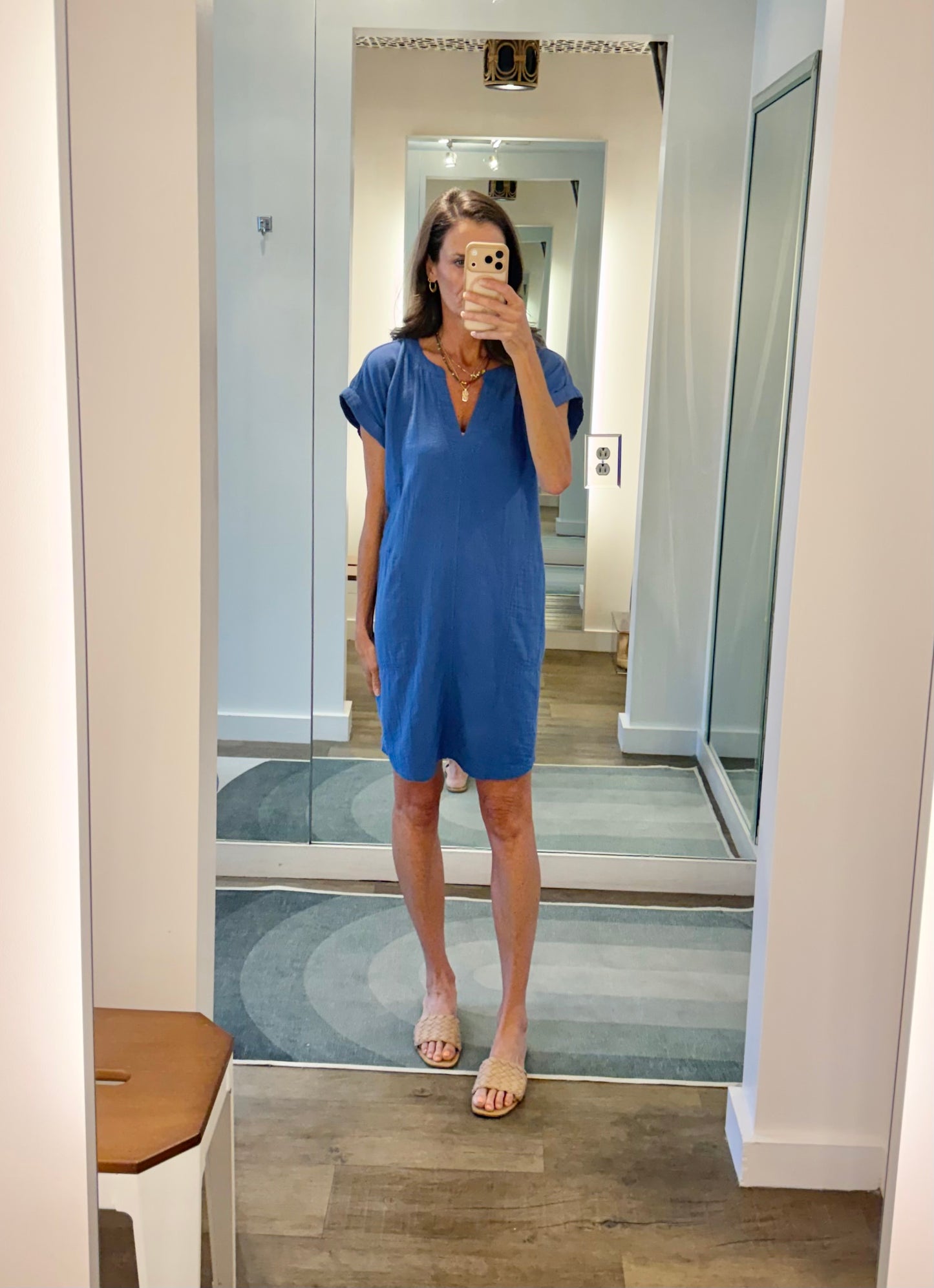 Roll Up Short Dolman Sleeve Shirt Dress in tanzanite gleam by Mododoc