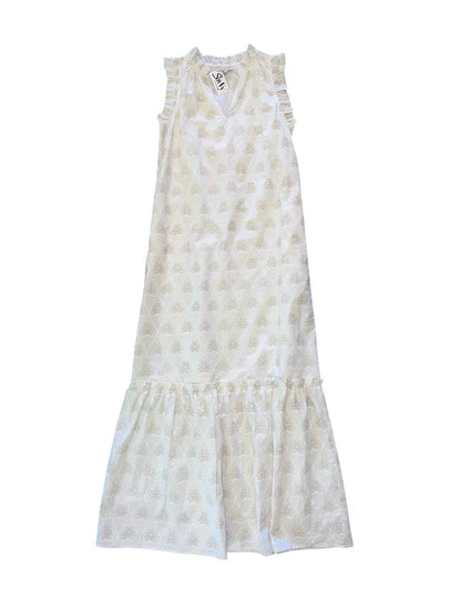 Christina Sleeveless Maxi Dress in white hearts by Fitzroy & Willa