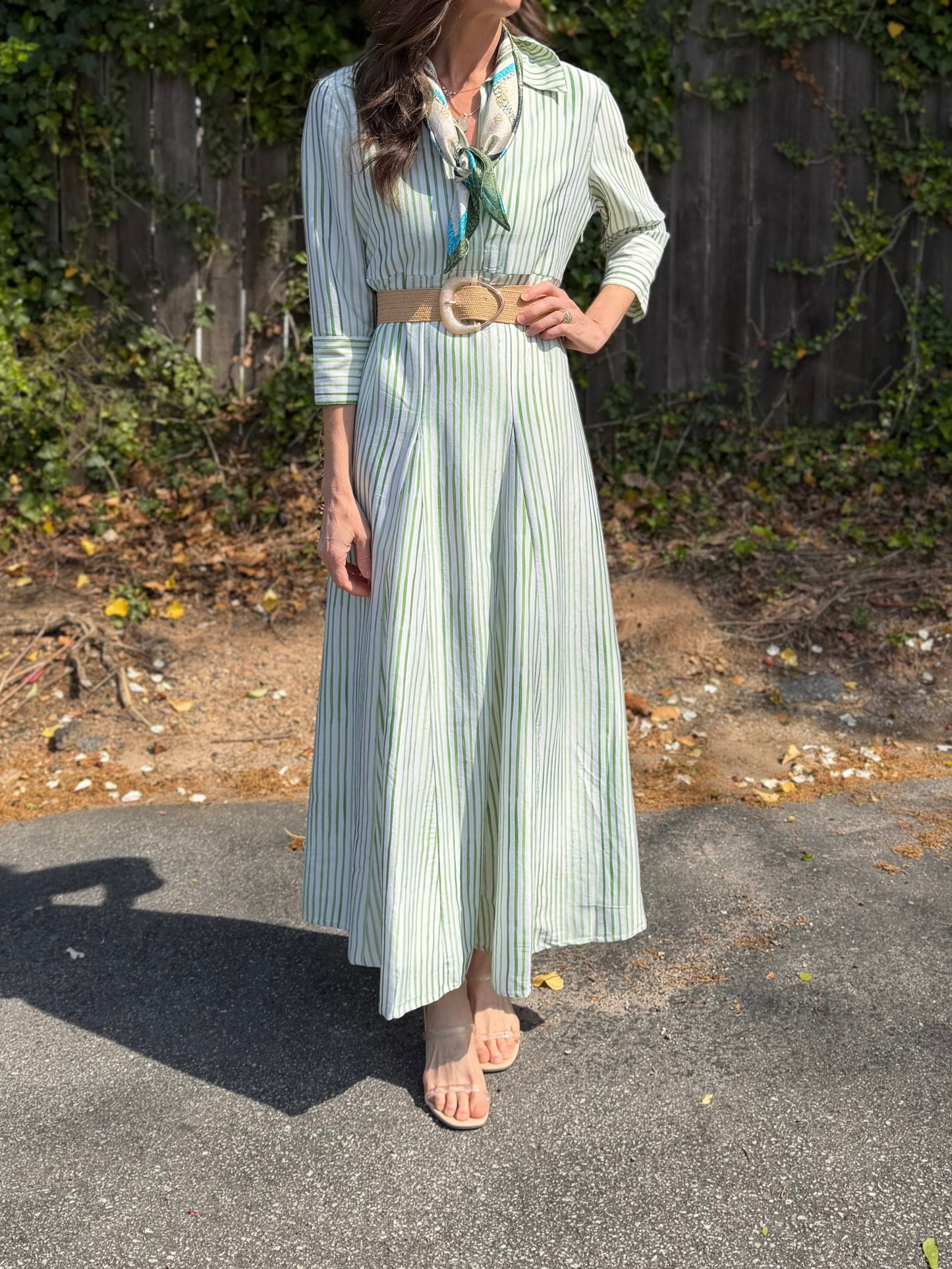 Alexa English Stripe Dress in green by Beau & Ro