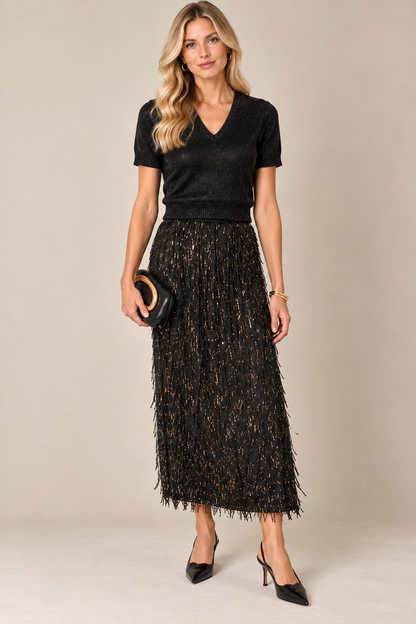 Fringe Sequin Skirt in black by Esqualo