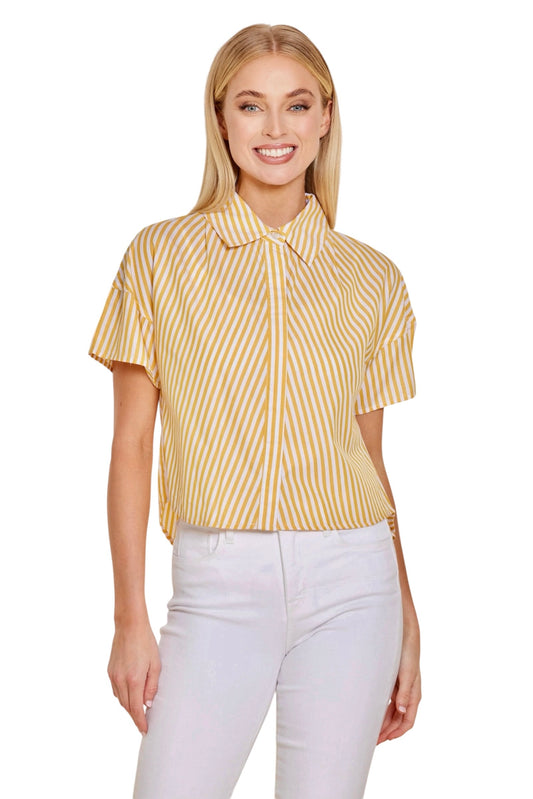 Poplin Stripe Short High Low Top in yellow/white by Dolce Cabo