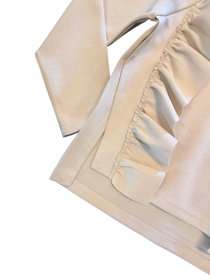 Ruffle High Neck Scuba Top in ivory by Psophia