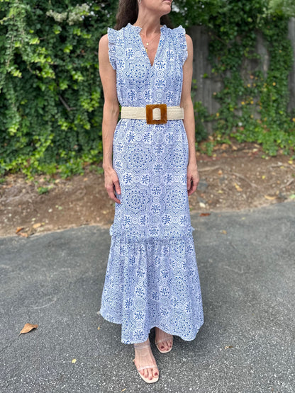 Square Lucite Buckle Straw Belt in natural