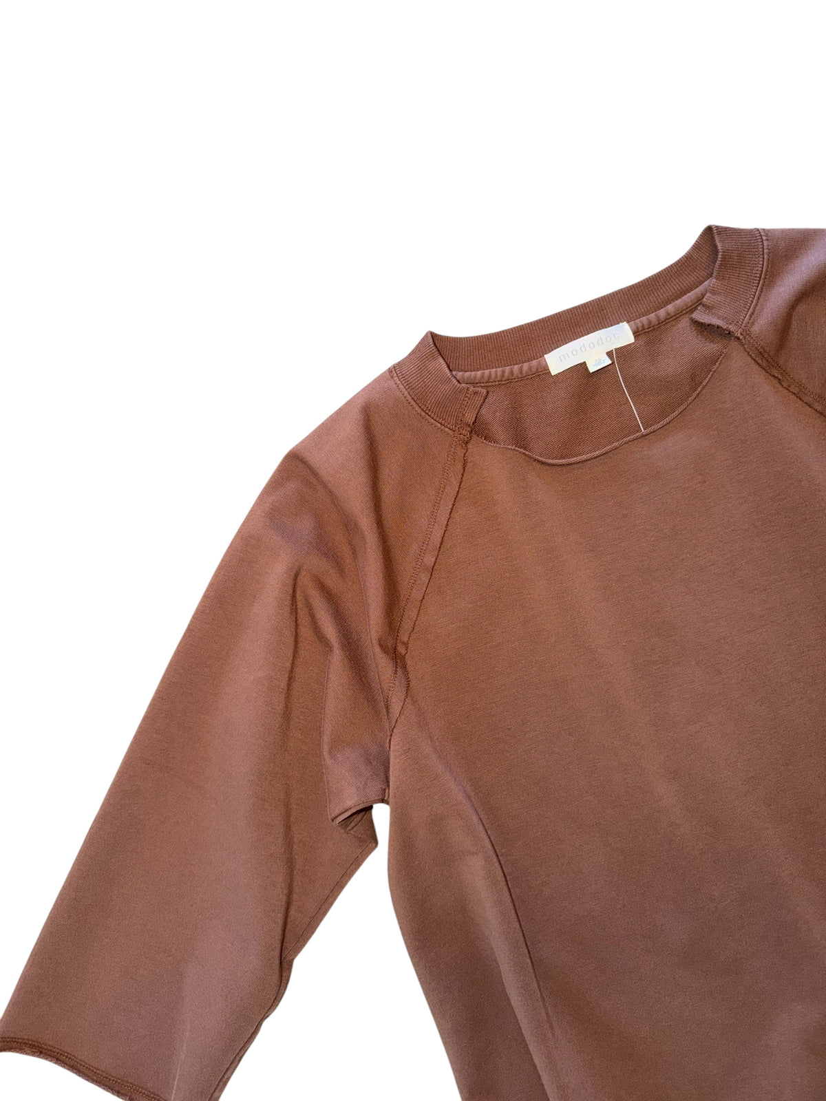 3/4 Sleeve Open Neck Swing Sweatshirt in unearthed by Mododoc