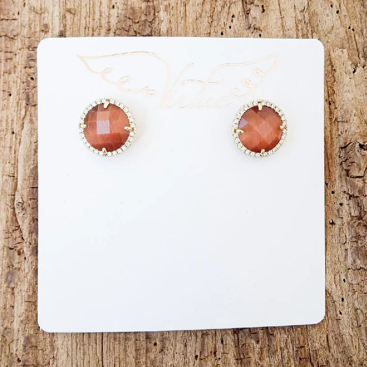 Gemstone Studs in brown by Virtue