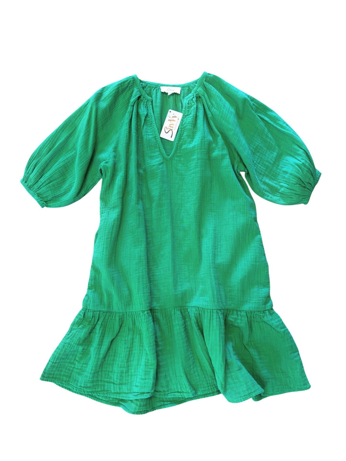 Tiered Gauze Dress in kelly green by Elan