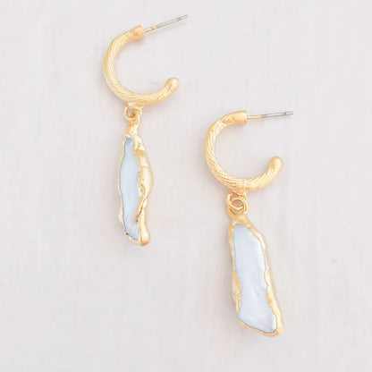 The Lacy Hammered Hoop with Biwa Drop Earring in gold by Virtue