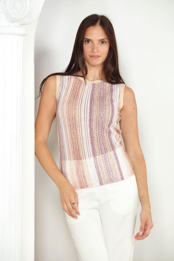 Sleeveless Lace Top in taupe multi by Zero Degrees Celsius