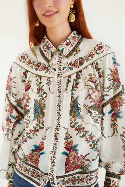 Majestic Hearts Blouse in cream by Farm Rio