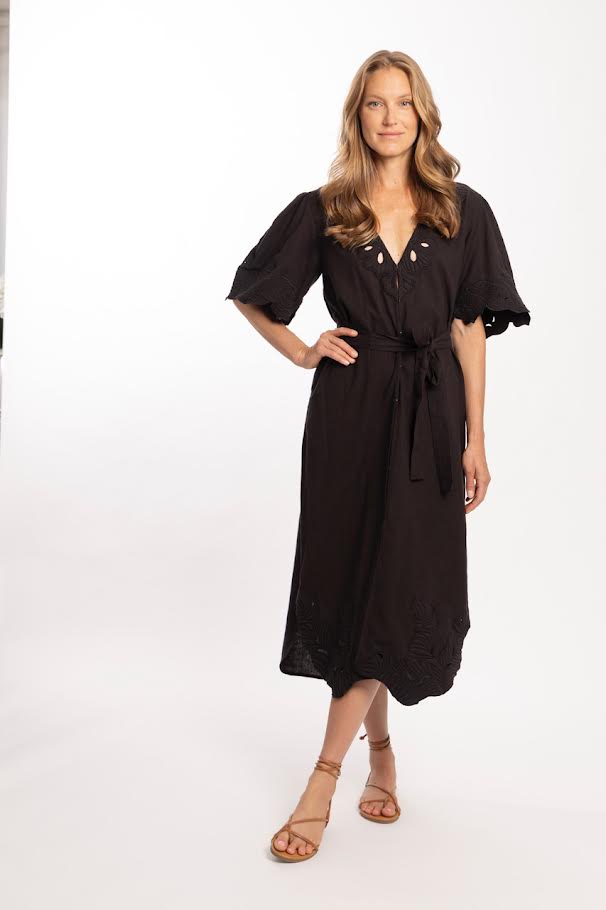 Pia Dress in black linen by Bindu